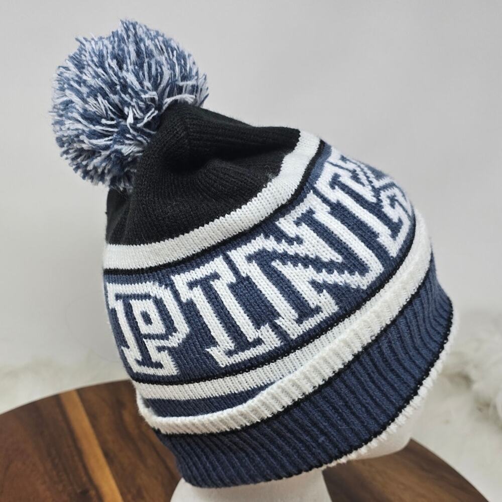 Victoria Secret Pink Blue White Pom Pom Winter Warm Beanie OSFM - Picture 2 of 6